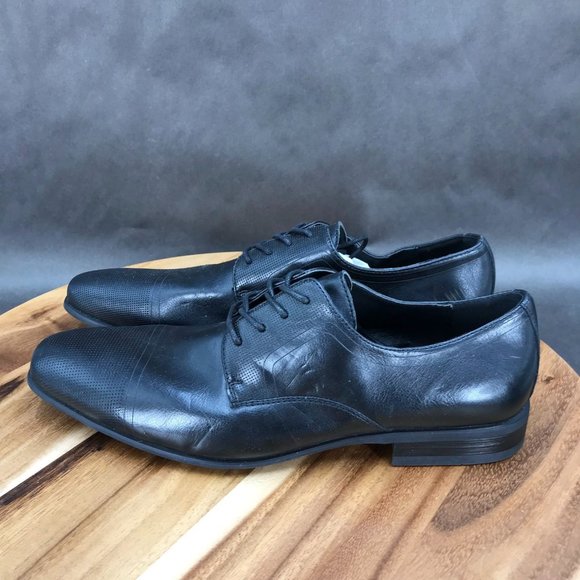 J. Ferrar Black Perforated Faux Leather Oxford Dress Shoes Lace Up Mens Size 9 - Picture 4 of 9